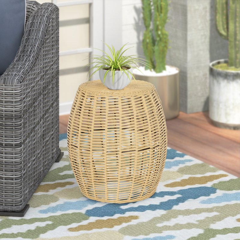 16-Inch Wicker Outdoor Side Table - Versatile Plant Stand & Ottoman
