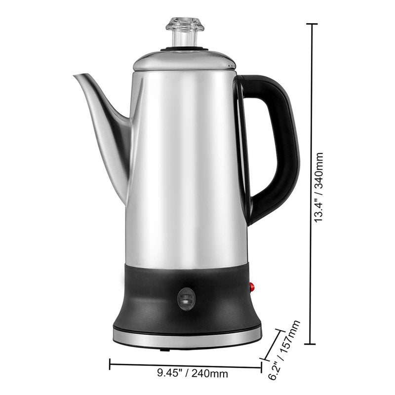12-Cup Electric Coffee Percolator - Stainless Steel Brewer