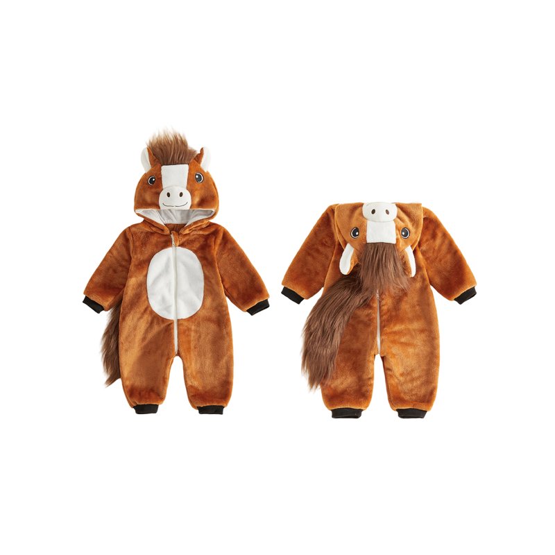 Toddler Baby Boy Halloween Horse Costume Brown 12-18 Months Fleece Romper