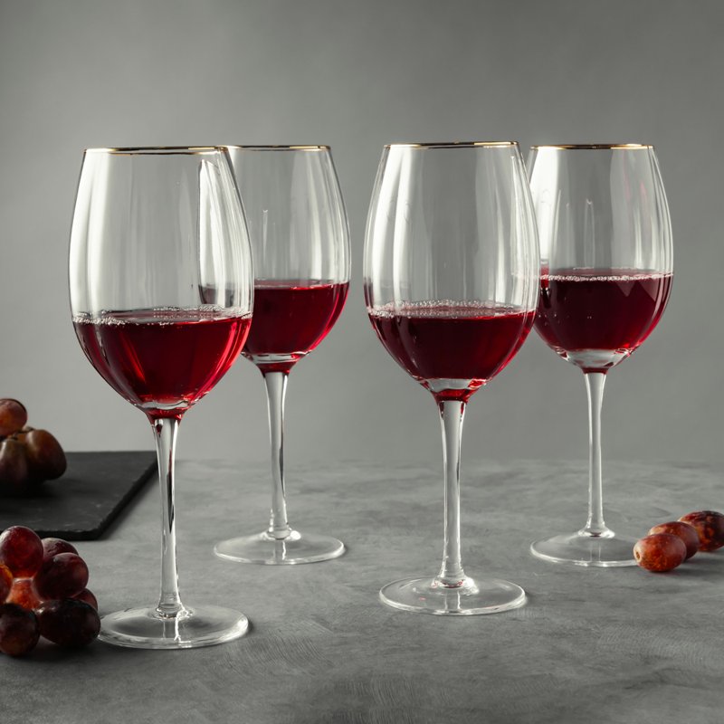 Scalloped Wine Glass Set with Gold Rim - 4 Glasses, 2 Pack