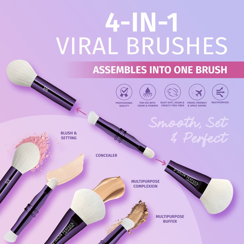 4-in-1 Professional Makeup Brush Set - Vegan Synthetic Complexion Tool
