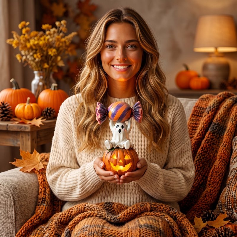 Halloween Ghost Figurine with Drink - Cute Ghost Halloween Decor C Variation