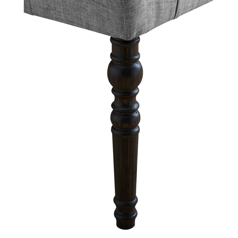 Tufted Fabric Dining Bench with Turned Legs - Gray