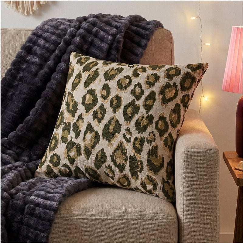 Grey Leopard Print Decorative Pillow - 18x18 Inch Square Throw Pillow - Mainstays