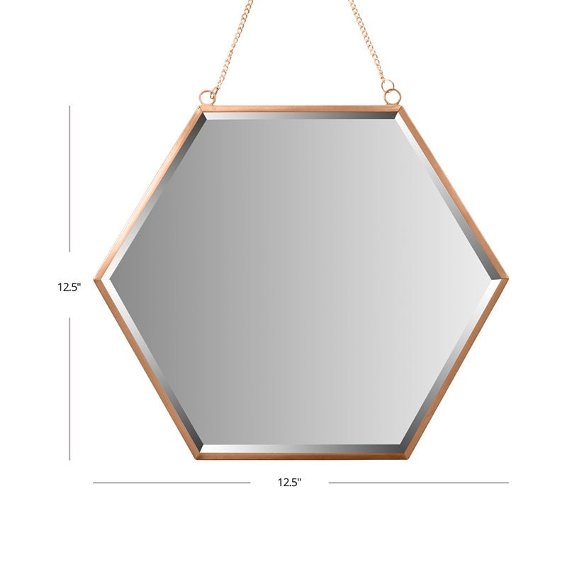 12-Inch Rose Gold Hexagon Wall Mirror with Detachable Chain - Modern Decor