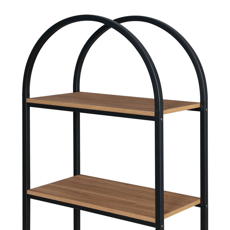 5-Shelf Metal and Wood Open Bookcase - Warm Walnut Finish