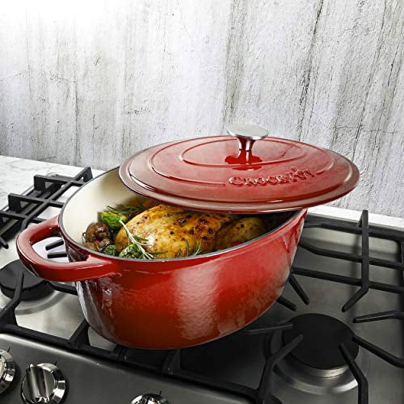 7-Quart Oval Cast Iron Dutch Oven - Scarlet Red