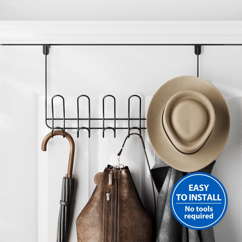 Mainstays Over-the-Door Hanging Hooks - 6 Black Hooks for Towels, Robes & Bags - No Drilling