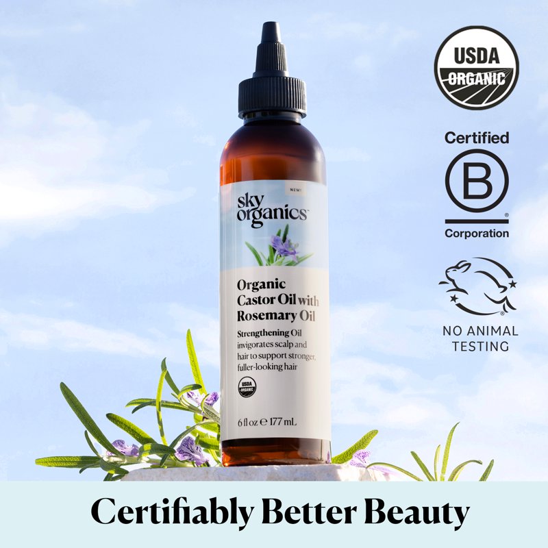 Organic Castor and Rosemary Hair Oil for Scalp and Lash Care 6 fl oz