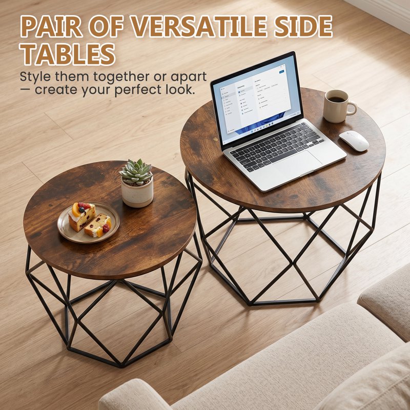 20-Inch Round Nesting Side Tables - Set of 2 Accent Tables