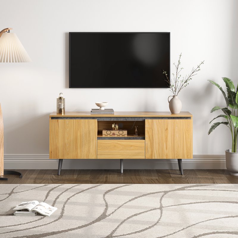 Farmhouse TV Stand with LED Lights - Holds TVs Up to 55 Inch