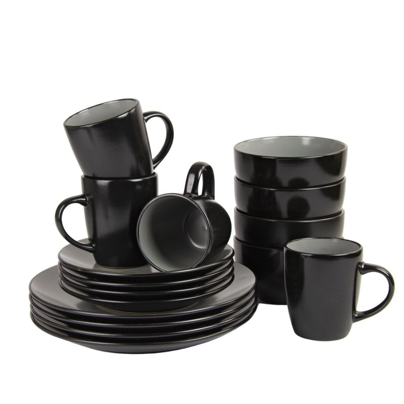 16-Piece Two Tone Coupe Dinnerware Set - Black/Gray