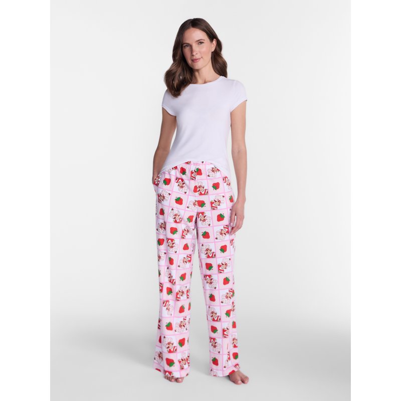 Strawberry Shortcake Women's Wide Leg Velour Sleep Pants - Pink, L
