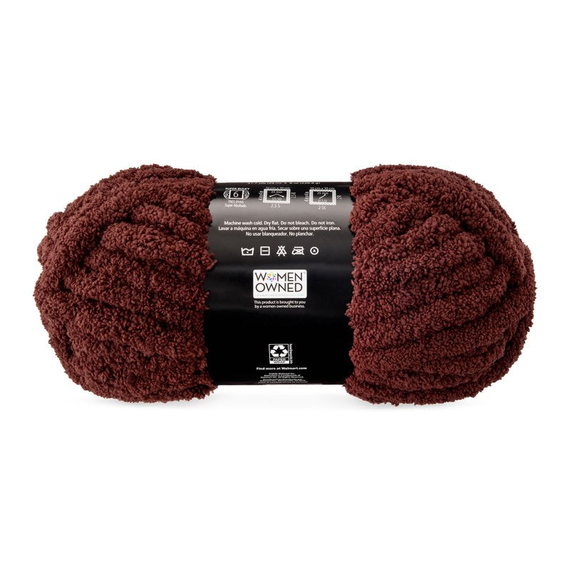 Chunky Chenille Yarn - Warm Chocolate, 31.7 Yards, Super Bulky Polyester