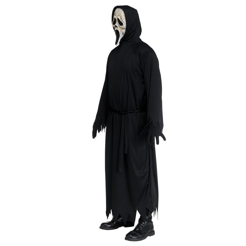 Adult Ghost Face Halloween Costume 3-Piece Set with Mask and Hooded Robe
