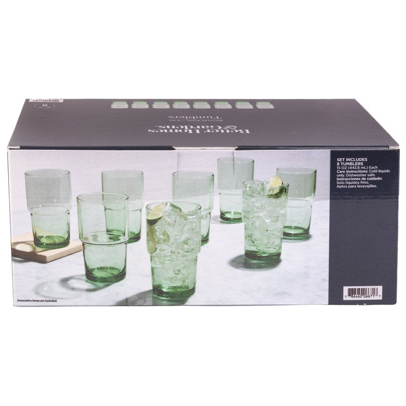 Clear Green Glassware Set - 4 Pack, 15 oz Stackable Glasses
