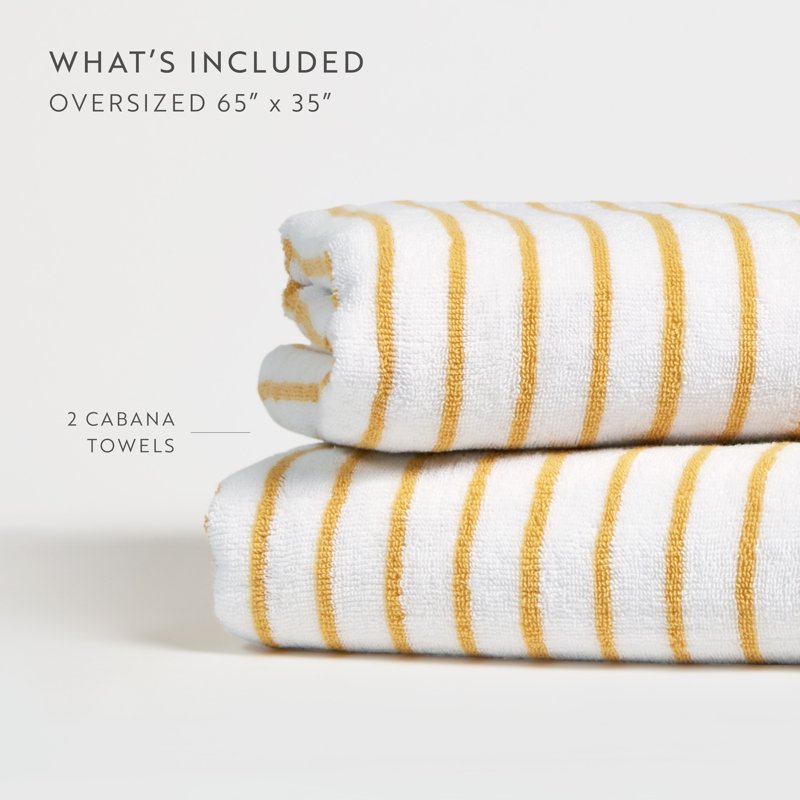 Yellow 2-Pack Striped Cotton Cabana Beach & Pool Towels - Soft & Absorbent