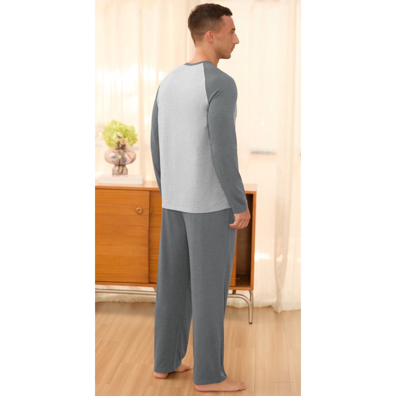 Iceglad Men's Pajamas Set Long Sleeve Sleepwear with Pockets - Dark Grey, S