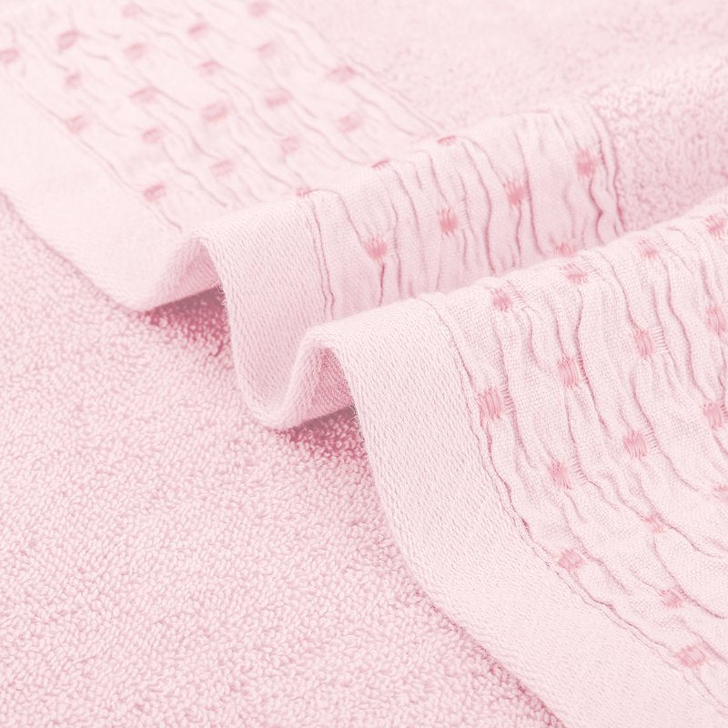 Cotton Hand Towels Set - Embroidery Pattern, Pink, 2 Pack - Soft & Quick-Drying