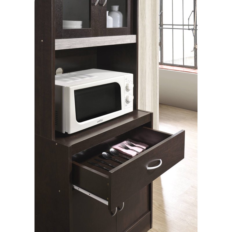 Kitchen Cabinet with Microwave Space & 1 Drawer - Chocolate-Grey
