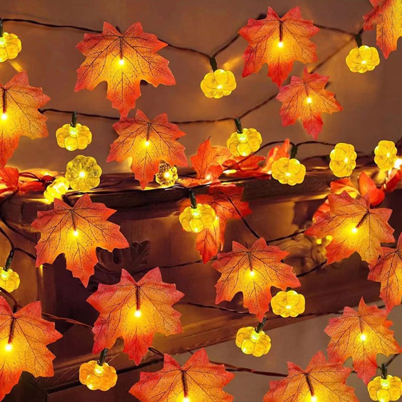 Orange 59-inch Pumpkin Garland Lights with 10 LEDs Fall Decorations Indoor Outdoor