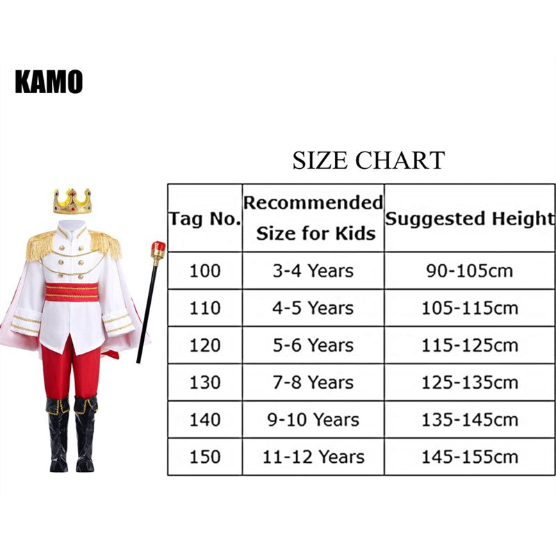 Kids Royal Prince Costume Set for Boys White 3-4 Years Halloween Cosplay