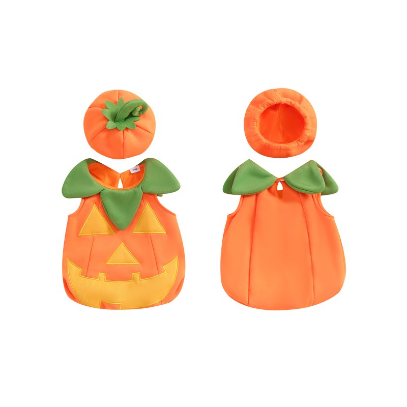 Toddler Baby Girl Boy Halloween Pumpkin Costume 0-6 Months Orange Sleeveless Outfit with Hat