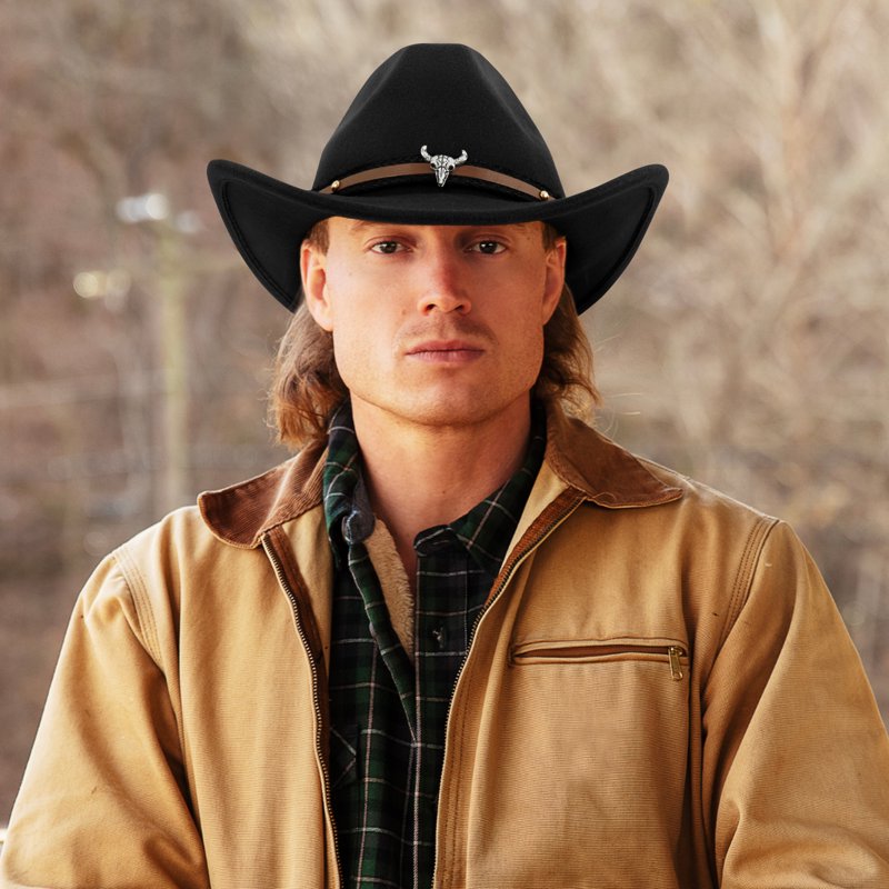Black Wide Brim Cowboy Hat for Adults Unisex Western Rodeo Costume