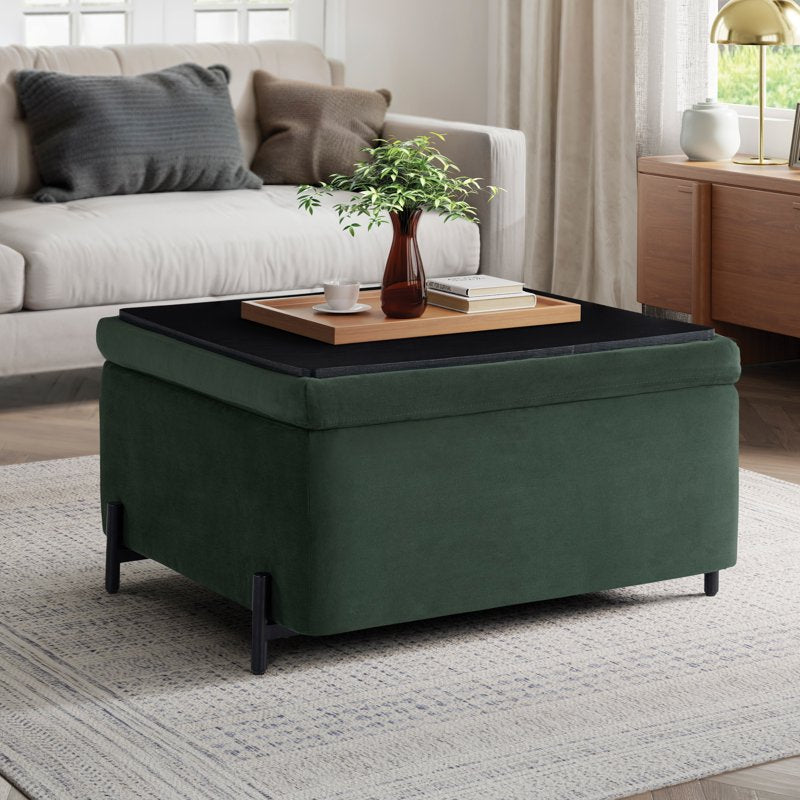 Large Storage Ottoman - Reversible Velvet Coffee Table & Seat