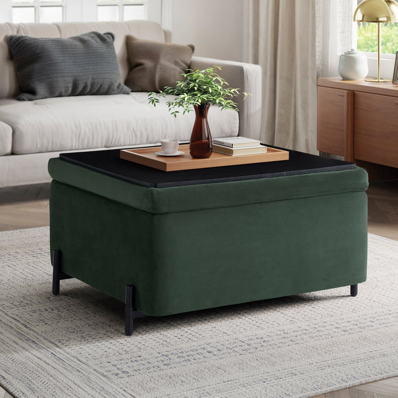 Large Storage Ottoman - Reversible Velvet Coffee Table & Seat