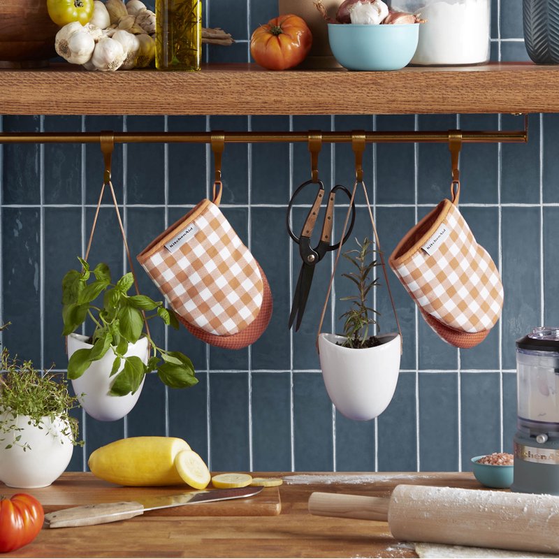 Mini Oven Mitt Set - Gingham Pattern, Heat Resistant Cotton, Honey - 2-Pack
