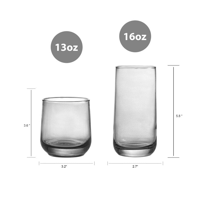16-Piece Smoke Drinkware Set - Elegant Glass Tumblers & Coolers