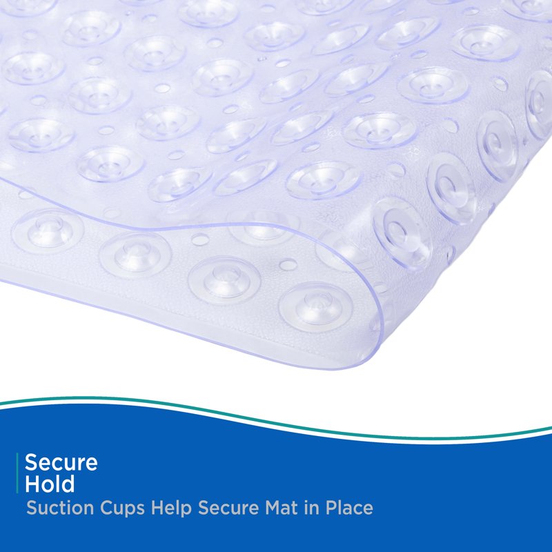 Clear Shower Floor Mat with Suction Cups and Drain Holes - Non-Slip Bath Mat, 30.75 x 15.25 Inches