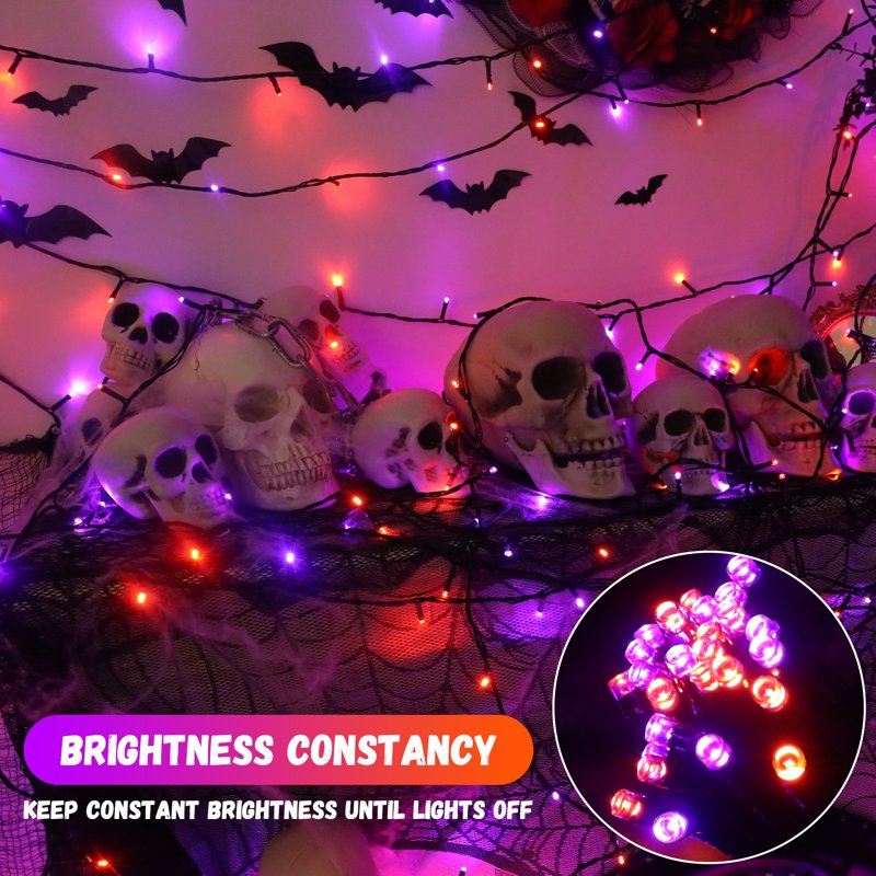 Halloween String Lights Purple & Orange LED 33ft 100 LEDs Outdoor Indoor Decoration - Variation of THIS listing