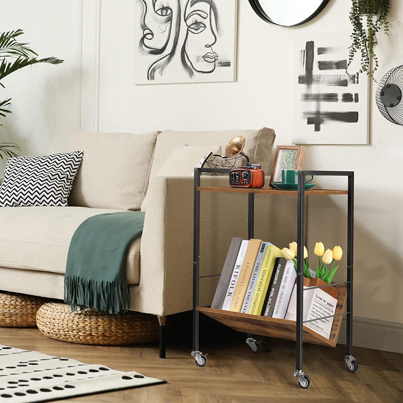 2 Tier Record Player Stand with Vinyl Storage Shelf