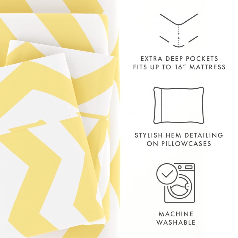 Microfiber Bed Sheets Set - California King, Yellow Arrow Pattern