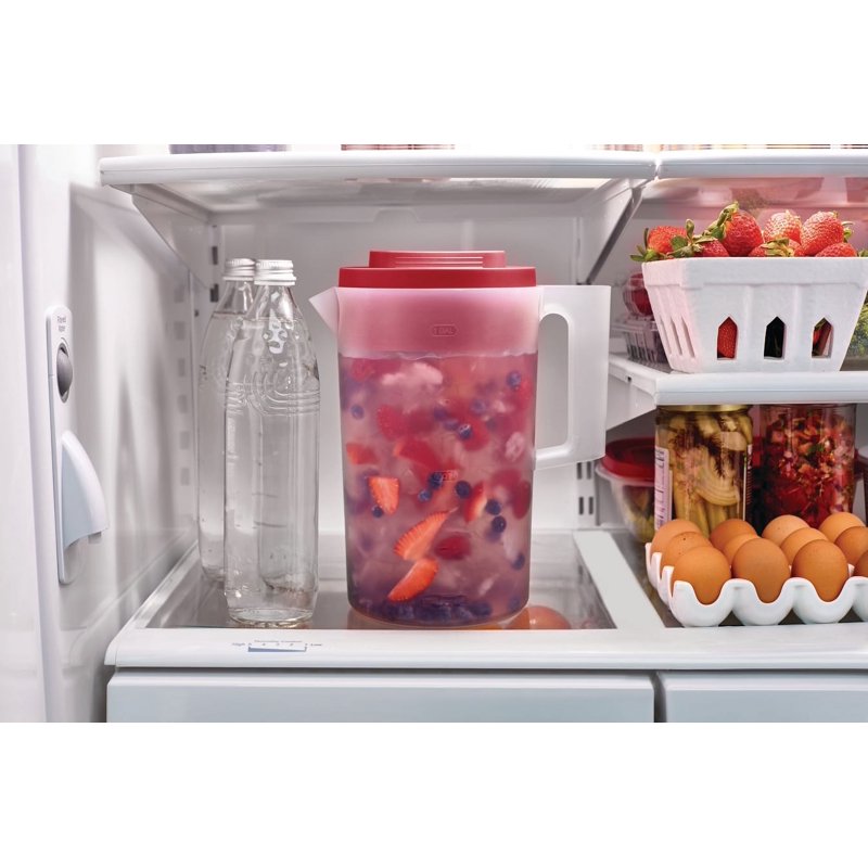 1 Gallon Clear Red Pitcher - BPA-Free Plastic Beverage Pitcher
