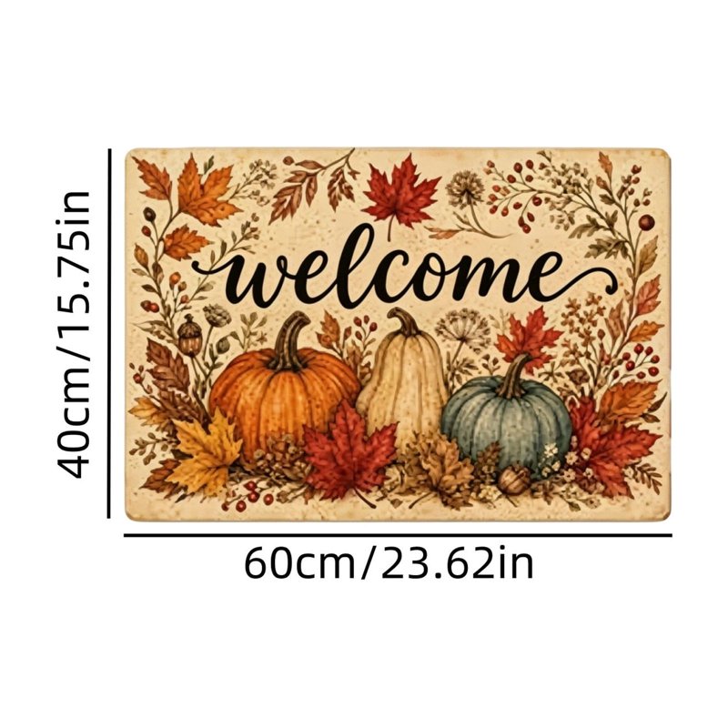 Autumn Pumpkin Maple Leaf Doormat - Fall Welcome Rug with Non-Slip Backing - Multicolor005, 16x24 Inch