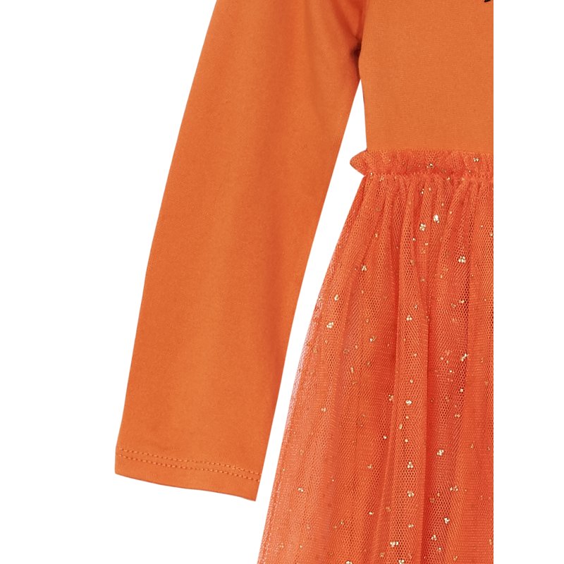 Toddler Girl Halloween Tutu Dress with Ruffle Long Sleeves - Size 18M Orange Yam