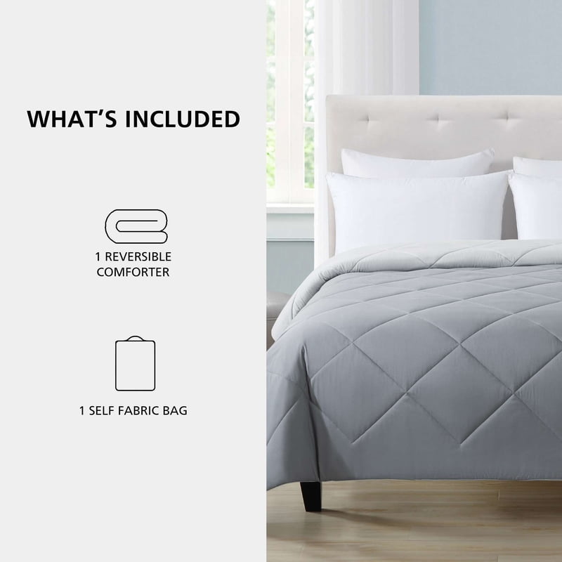 Twin XL Reversible Microfiber Comforter - All-Season Gray Bedding