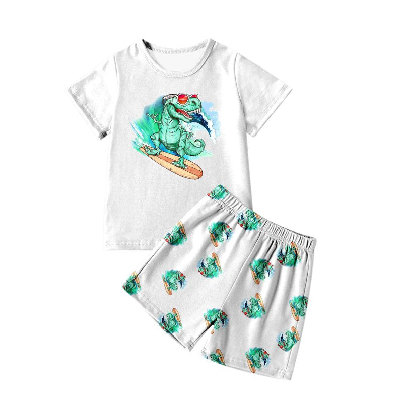 Dinosaur Pajamas for Boys - 2 Piece Cotton-Blend Sleepwear Set, Size 5-6 Years - White Z05 Variation