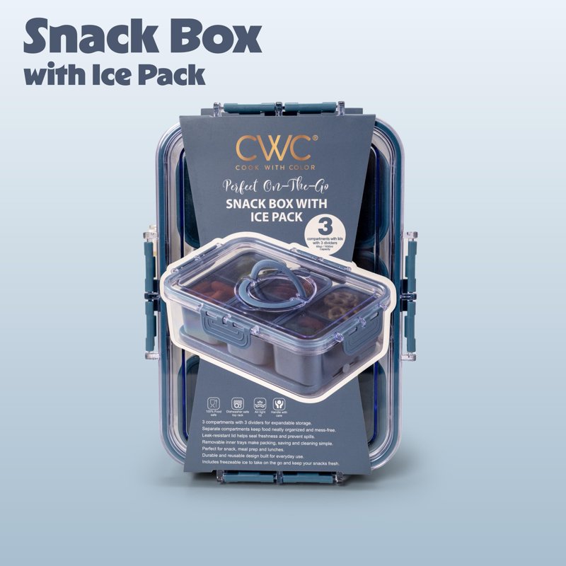 3-Compartment Snack Box with Ice Pack - Dark Blue