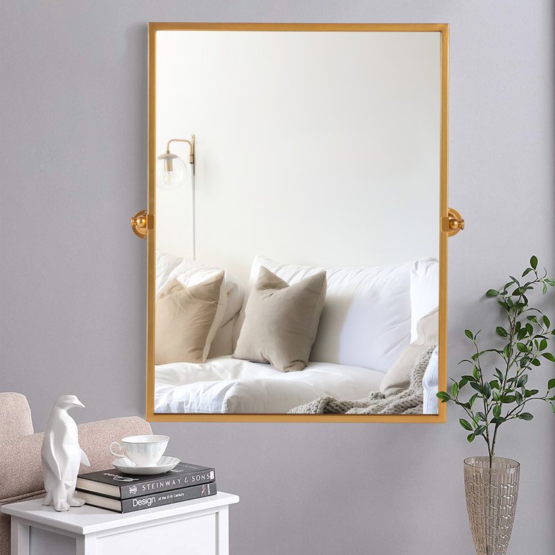 Small Gold Arched Wall Mirror 38x26 Inches - Right Angle, Iron Frame