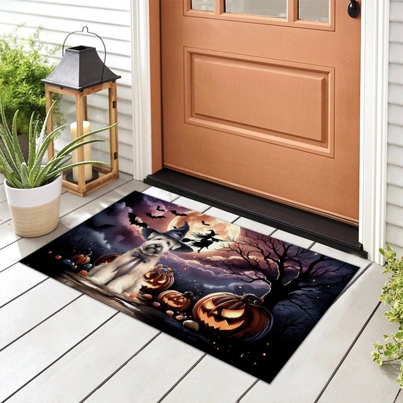 30x18 Inch Rubber Doormat with Soft Coated Wheaten Terrier & Pumpkins Halloween