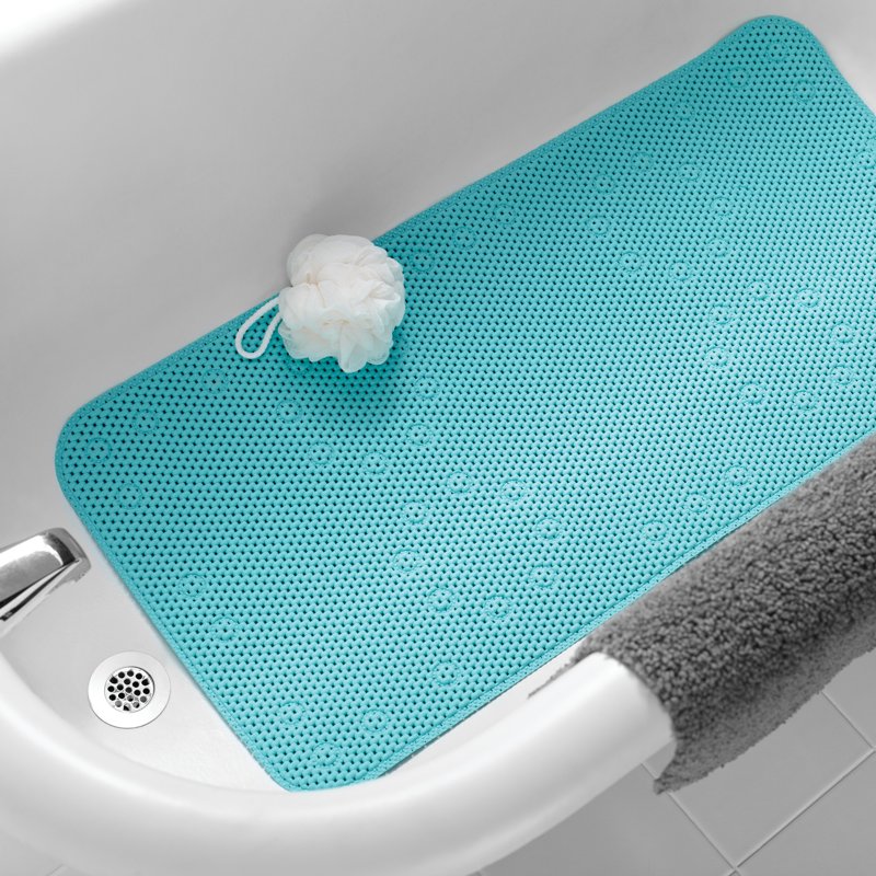 Aqua Blue Cushioned Foam Bathtub Mat 17 x 36 Inches with Suction Cups - Variation of THIS listing