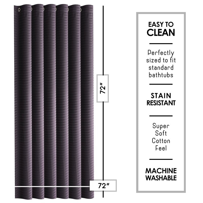 (2 Pack) LammaLoe Purple Waffle Weave Heavy Duty Fabric Shower Curtain - 72x72 Inches, Hotel Luxury Style