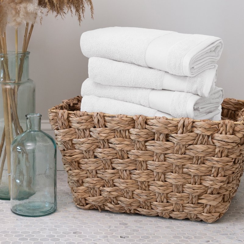 Farmhouse Cotton Bath Towel Set - White, 4 Pieces, Hotel Quality