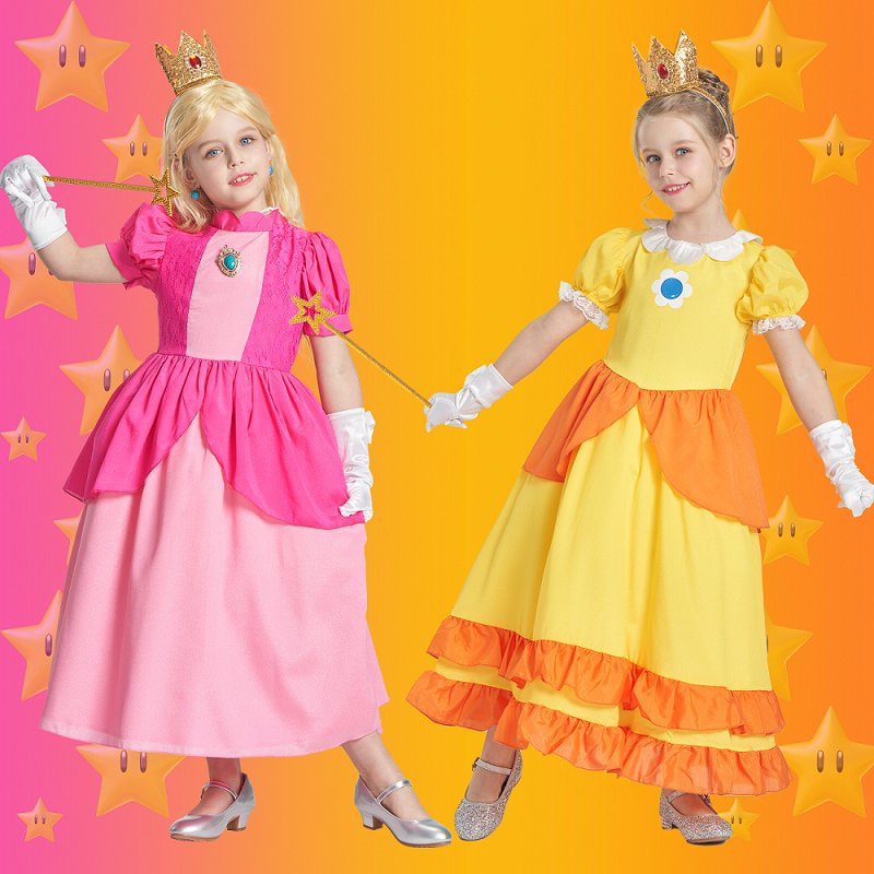 Girls Princess Costume Set 8-10 Years Halloween Fancy Dress with Crown Gloves Wand