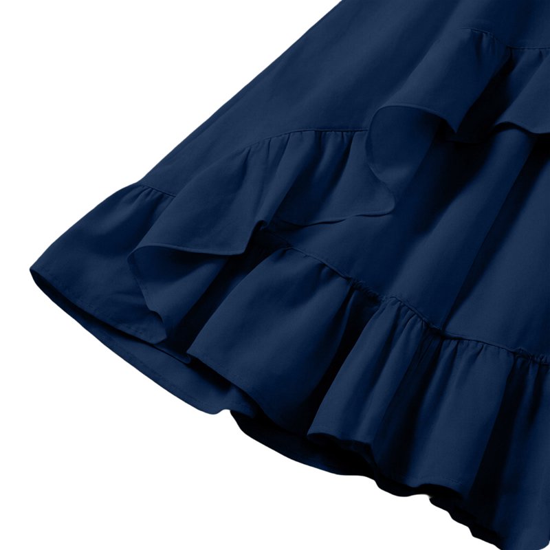 Navy Renaissance Costume Dress for Women Halloween & Cosplay - High Low Corset Gown with Pockets & Puff Sleeves - Size S