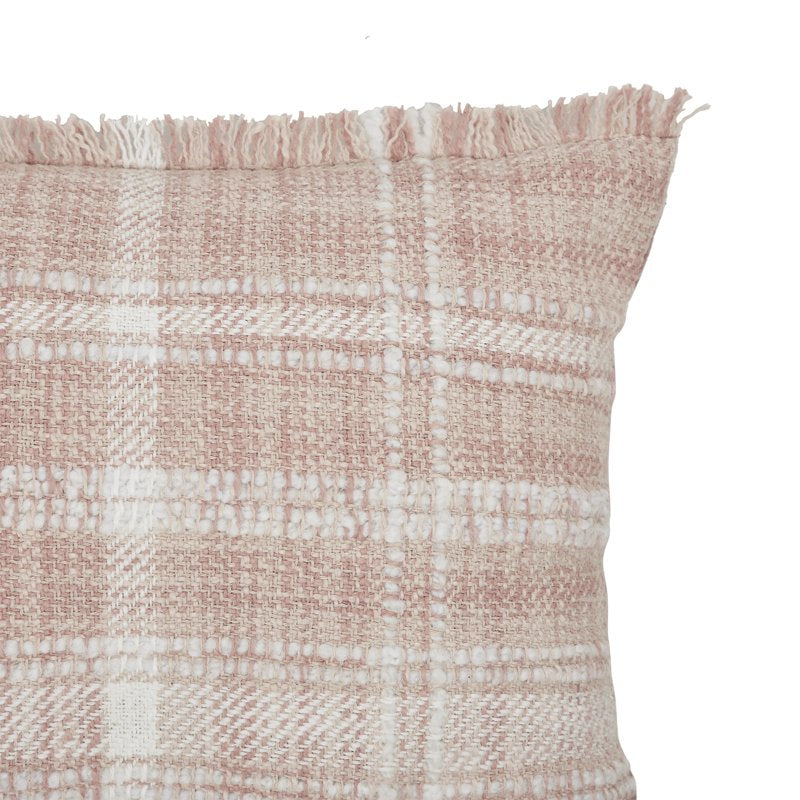 Blush Plaid Cotton Rich Decorative Pillow 14x20 Inches - Set of 2